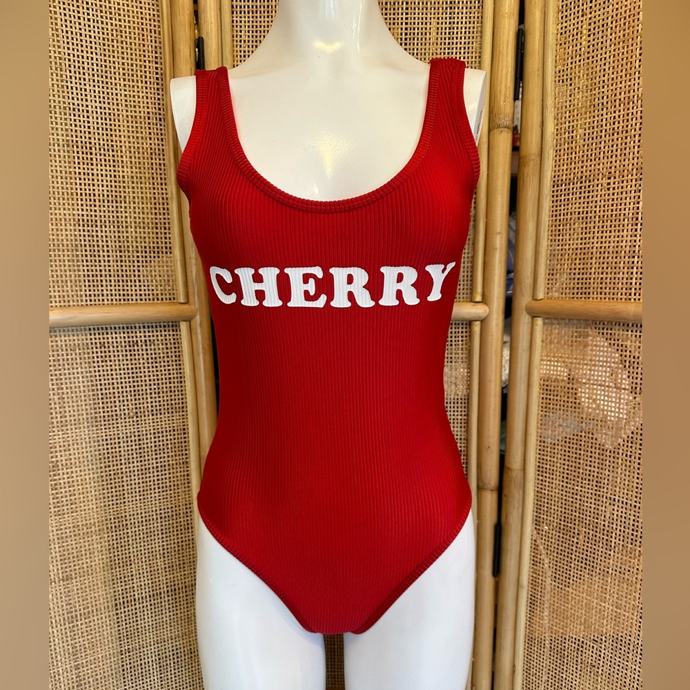 Forever 21 Cherry ribbed bodysuit red nwot size medium